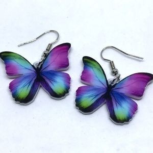 Acrylic Drop Dangle Earring Blue Morpho Butterfly